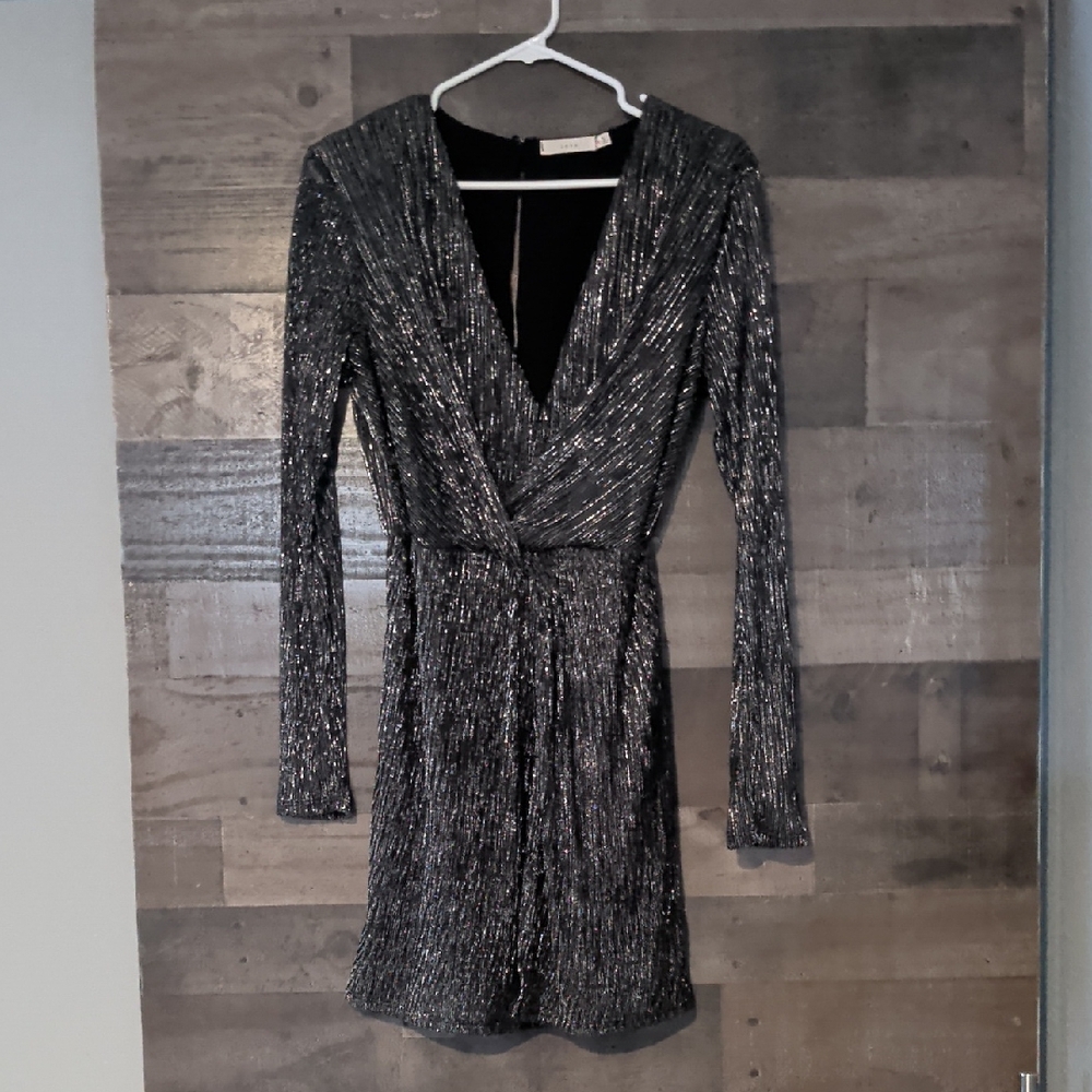 Lush Shimmering Black Long Sleeve Dress